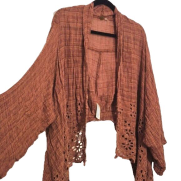 Free People One Kimono Shrug XS/ S Amaira Eyelet Open Front Cardigan Mauve Boho - Picture 10 of 11